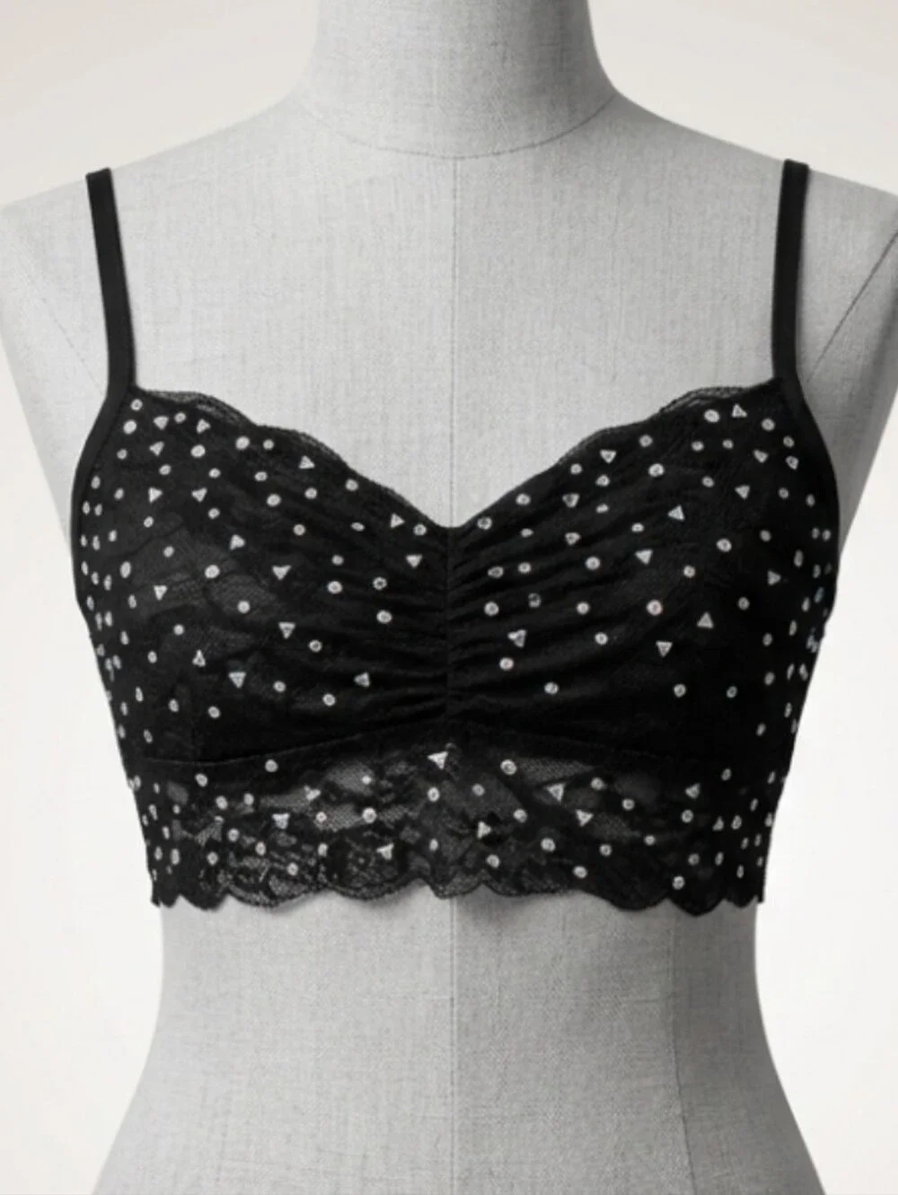 PINK Victoria's Secret Black Lace sheer bling rhinestones Bralette